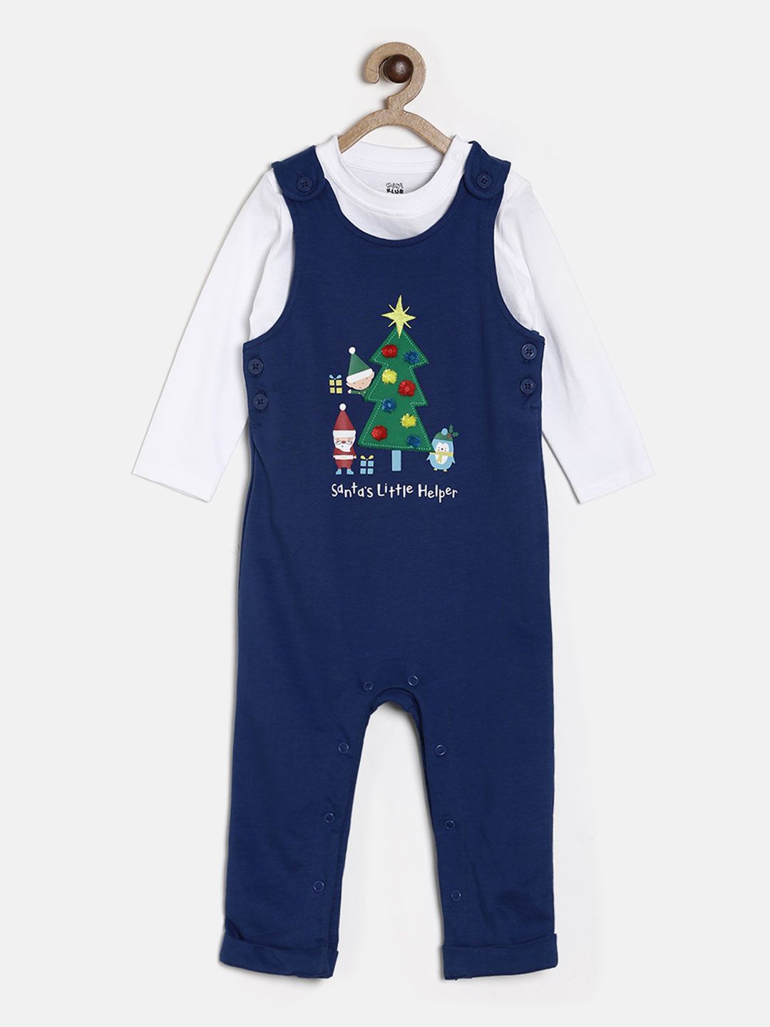 

MINI KLUB Boys Navy Blue & White Printed T-shirt & Dungarees Set