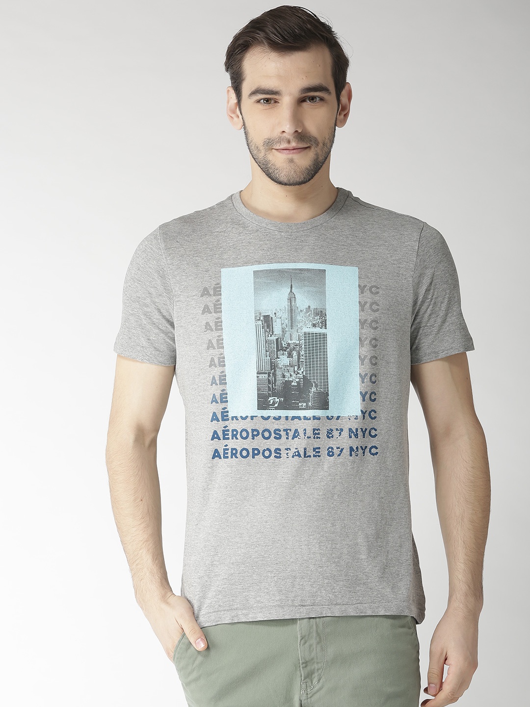 

Aeropostale Men Grey Melange Solid Round Neck T-shirt