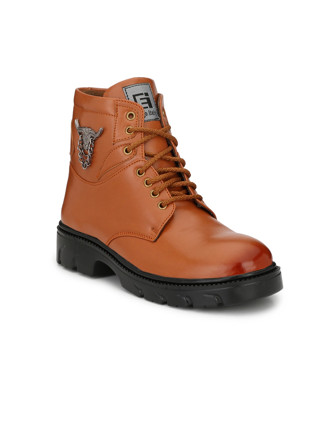 

Eego Italy Men Tan Solid Synthetic High-Top Flat Boots