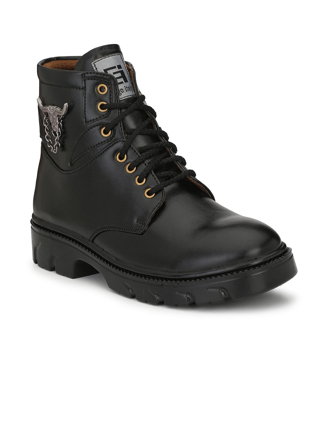 

Eego Italy Men Black Solid Synthetic High-Top Flat Boots