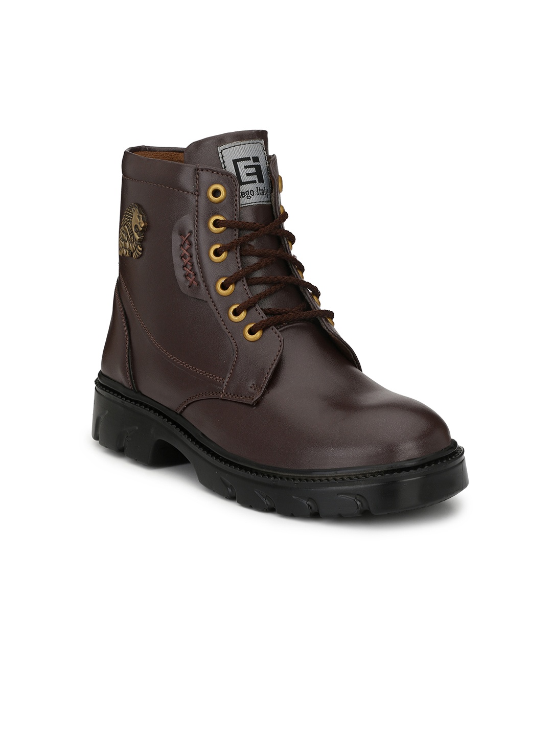 

Eego Italy Men Brown Solid Synthetic High-Top Flat Boots