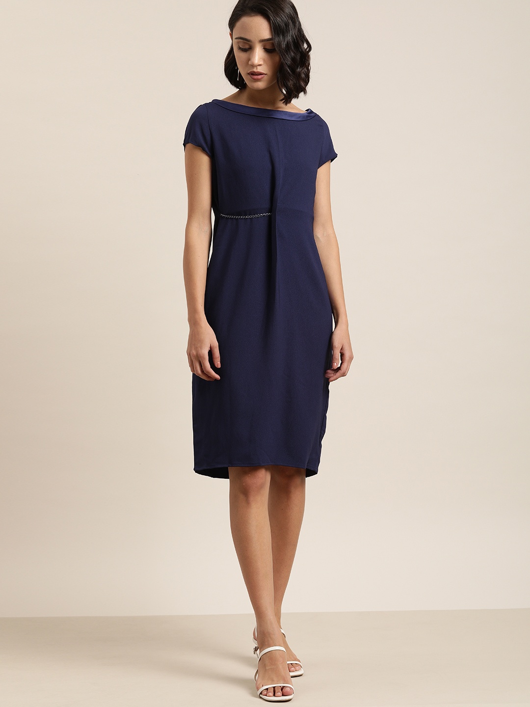 

her by invictus Women Navy Blue Solid Sheath Dress