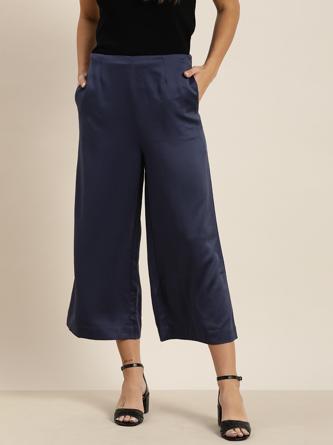 

her by invictus Women Navy Blue Regular Fit Solid Culottes