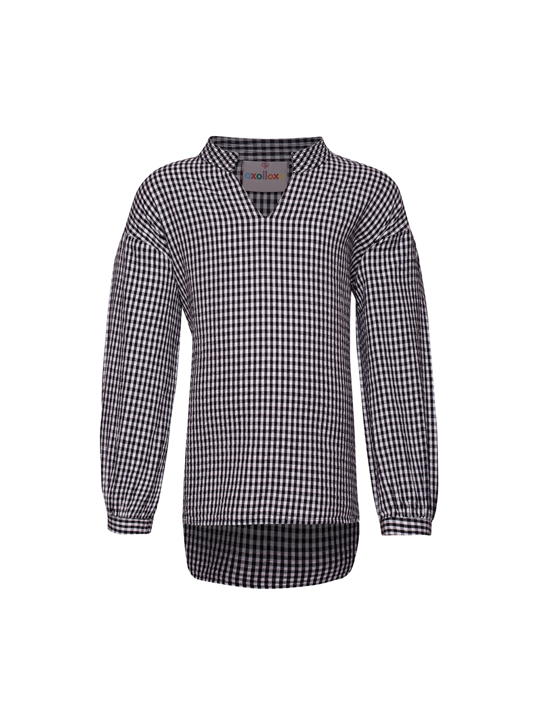 

Oxolloxo Girls Off-White Checked High-Low Pure Cotton Top