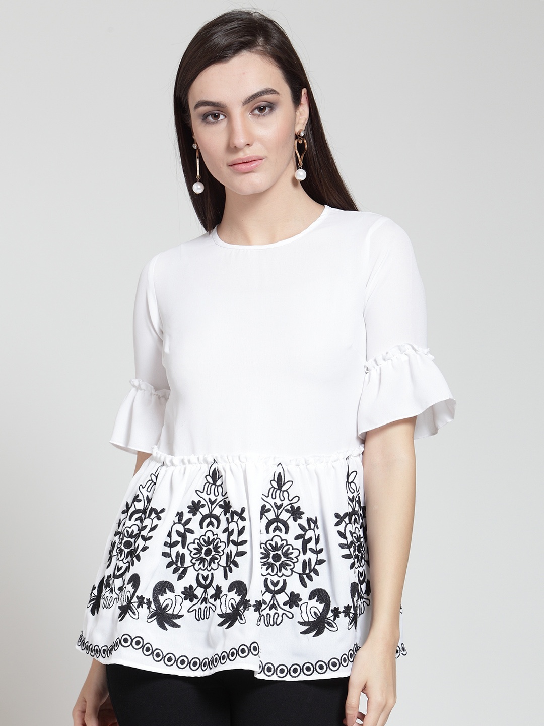 

plusS Women White Printed Peplum Top