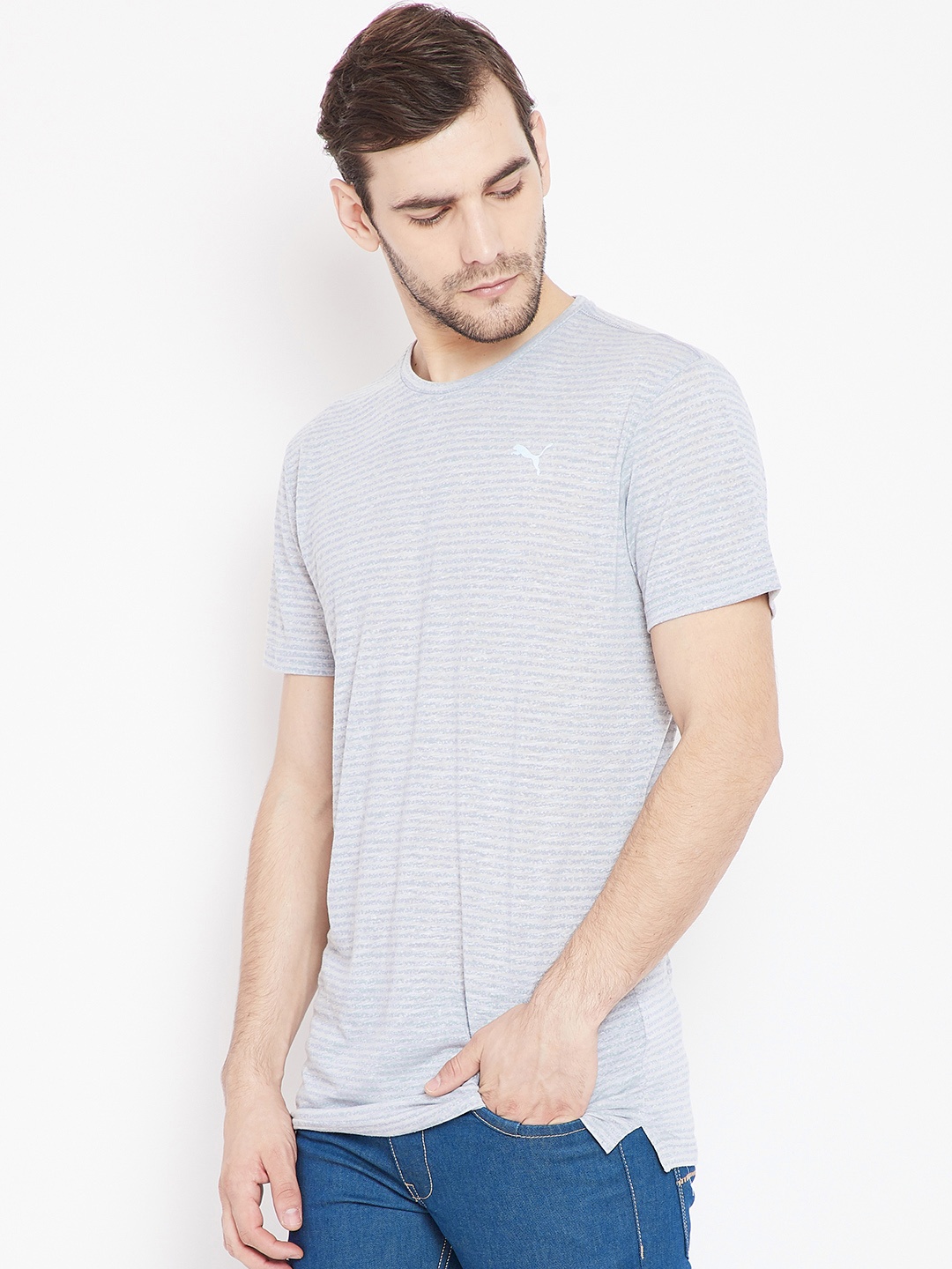 

Puma Men Grey Striped drirelease Graphic T-shirt