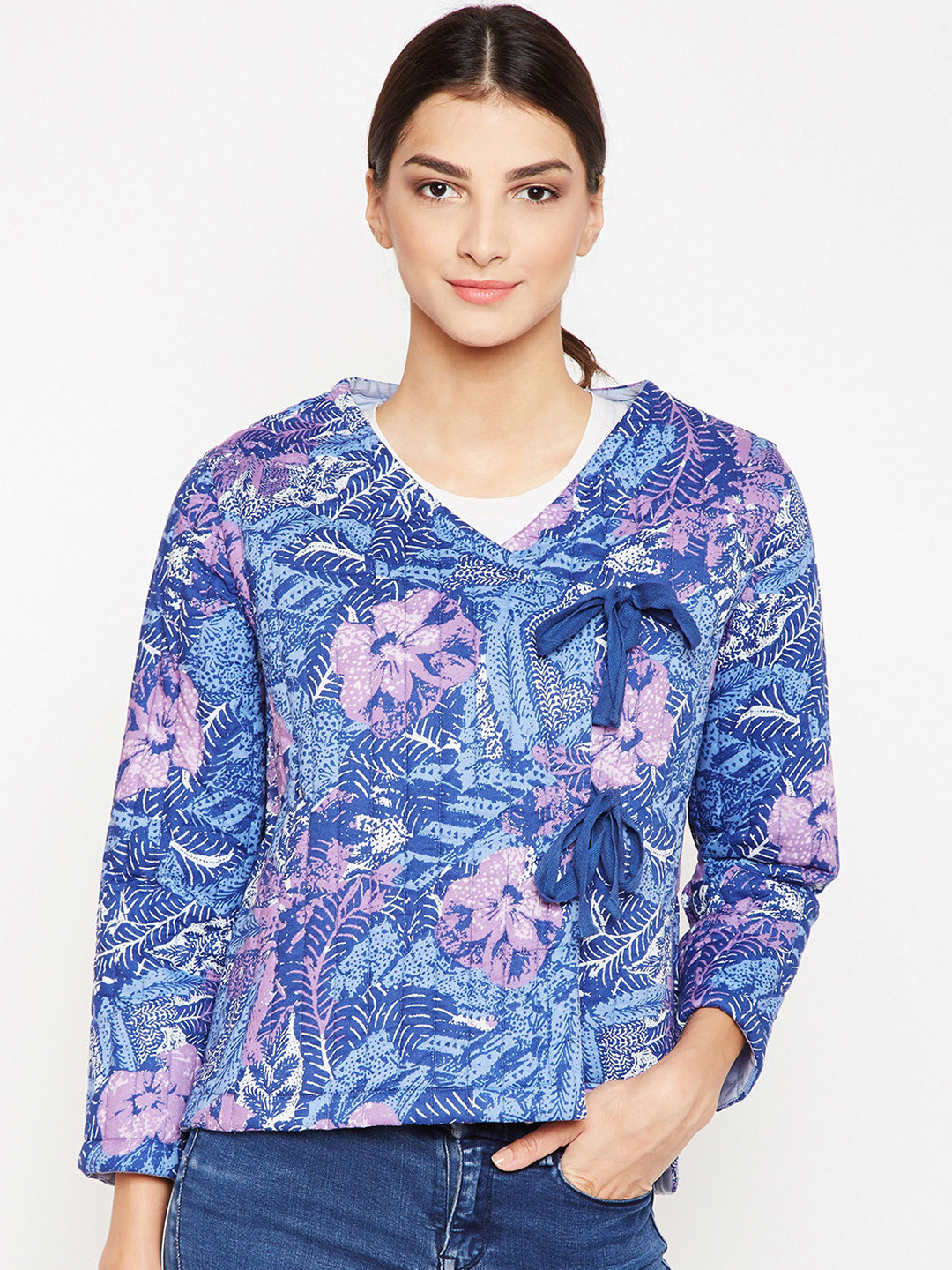 

Oxolloxo Women Blue Printed Tailored Jacket