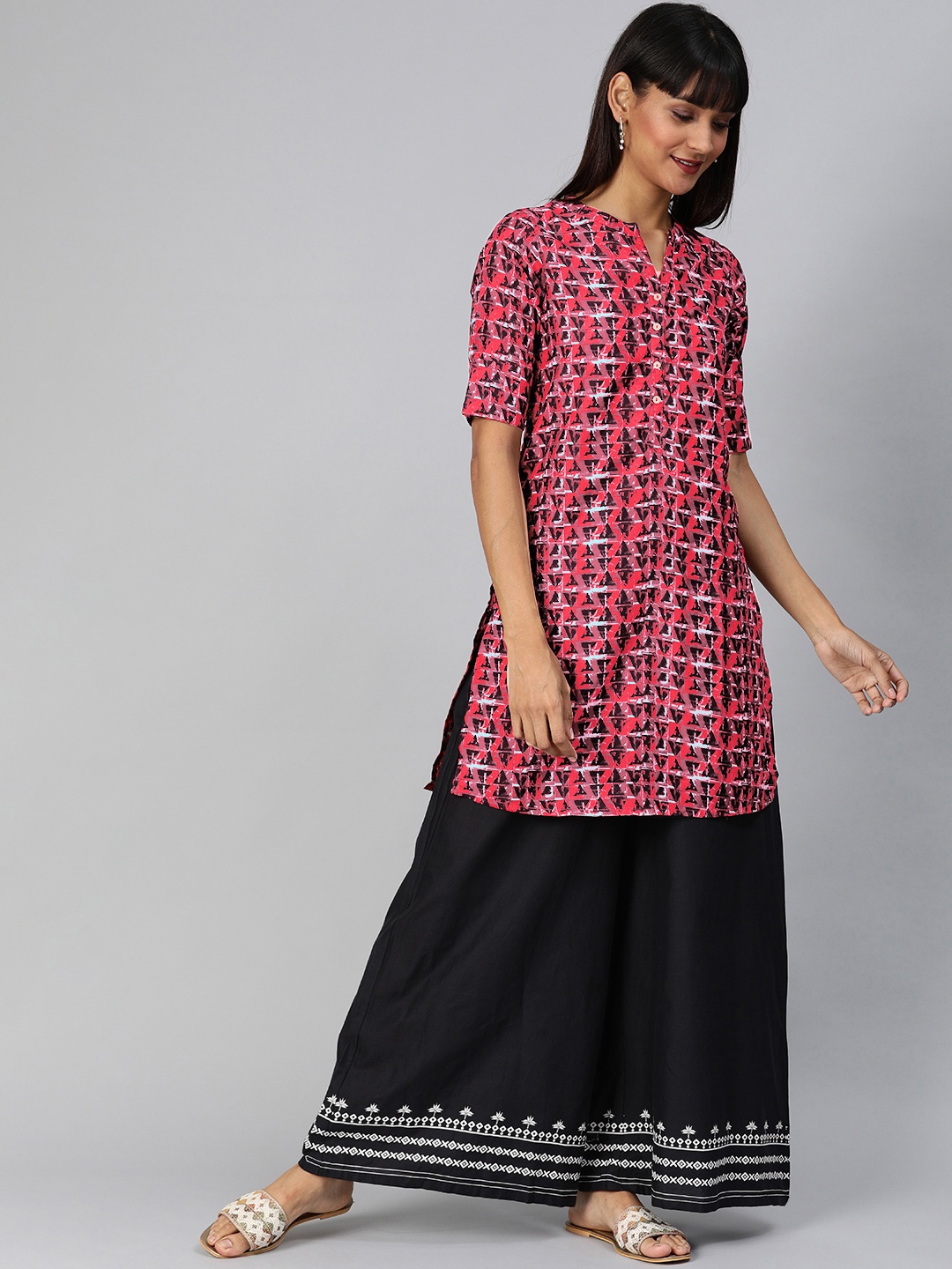 

Global Desi Women's Red & Black Printed Tunic