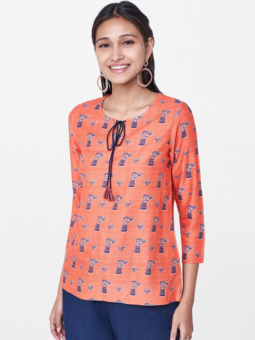 

Global Desi Women Coral Pink Printed Top