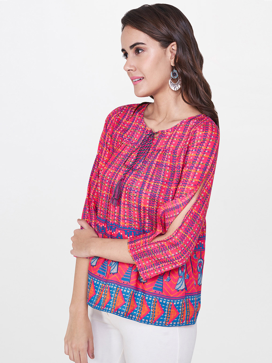 

Global Desi Women Pink Printed Top