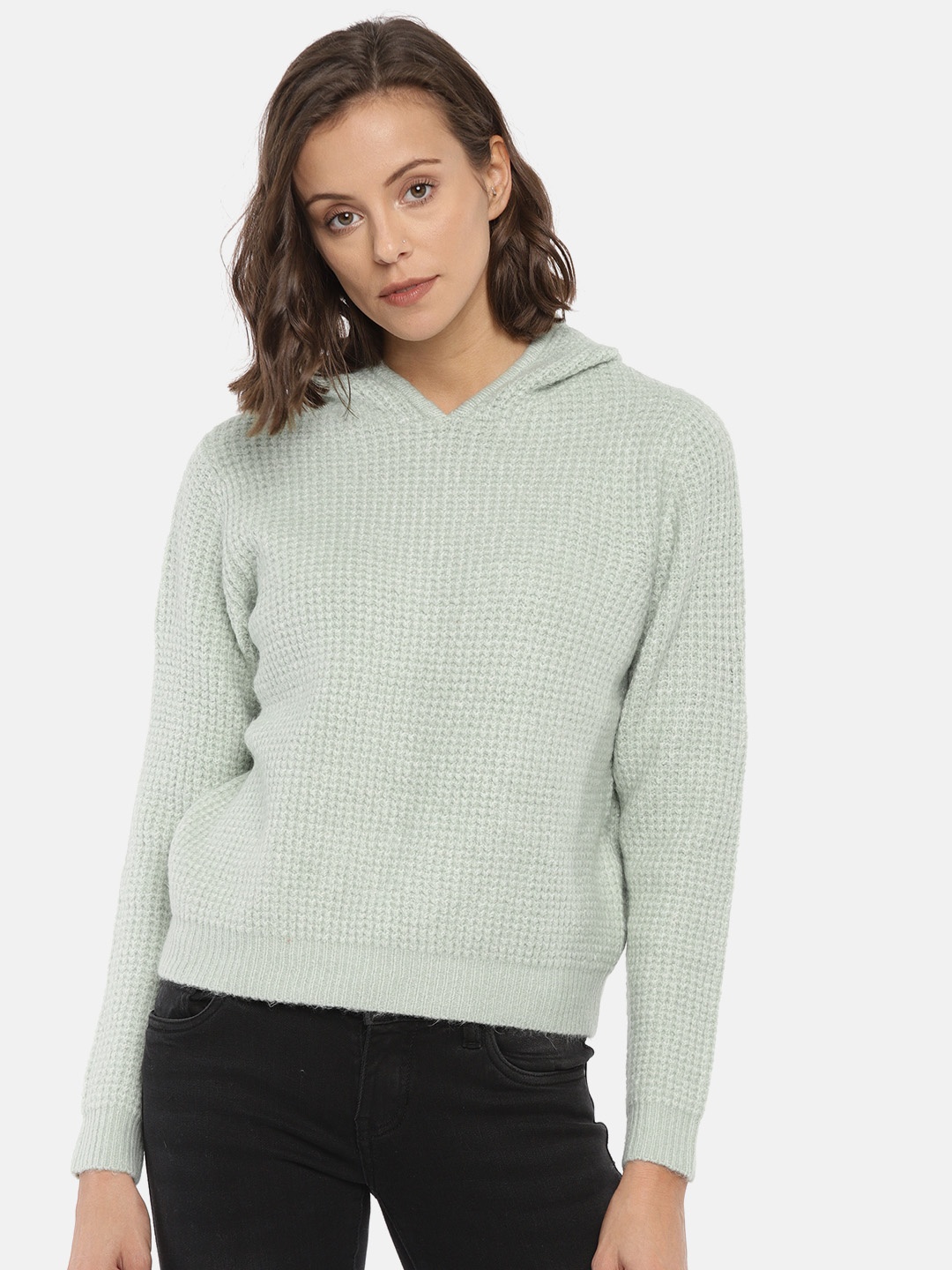 

FOREVER 21 Women Green Solid Pullover Sweater