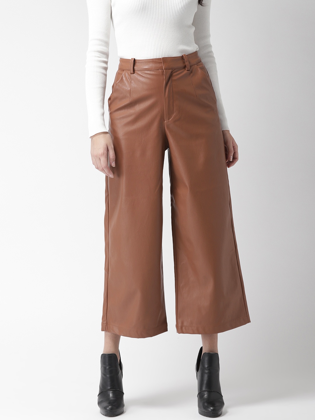 

FOREVER 21 Women Brown Flared Solid Cropped Culottes