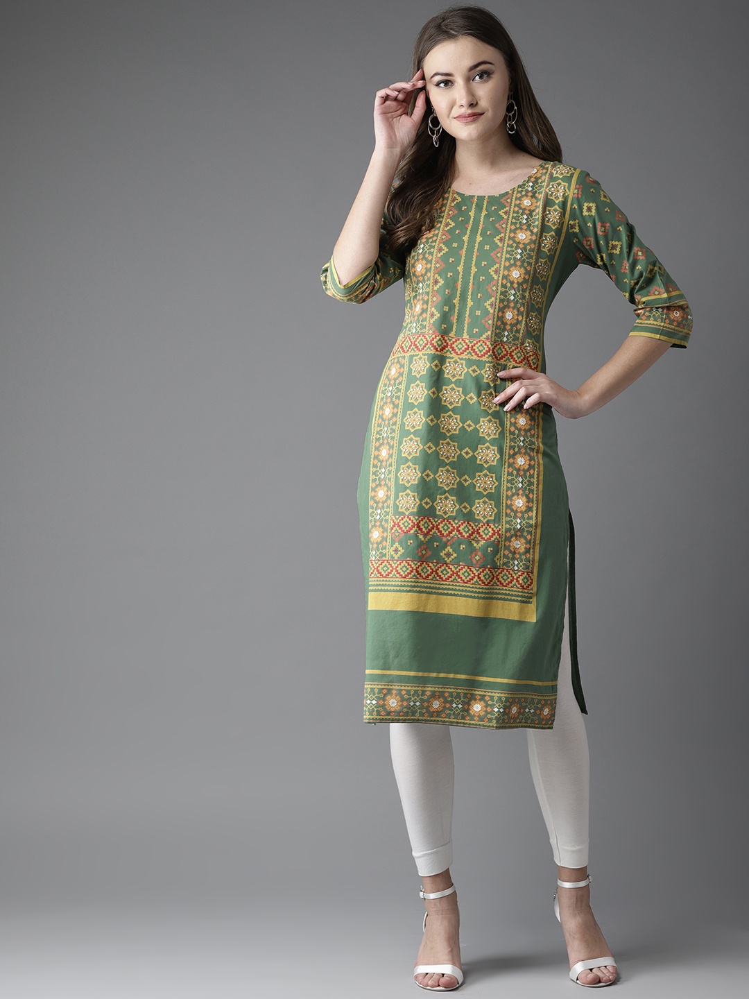 

Moda Rapido Women Green Printed Straight Kurta