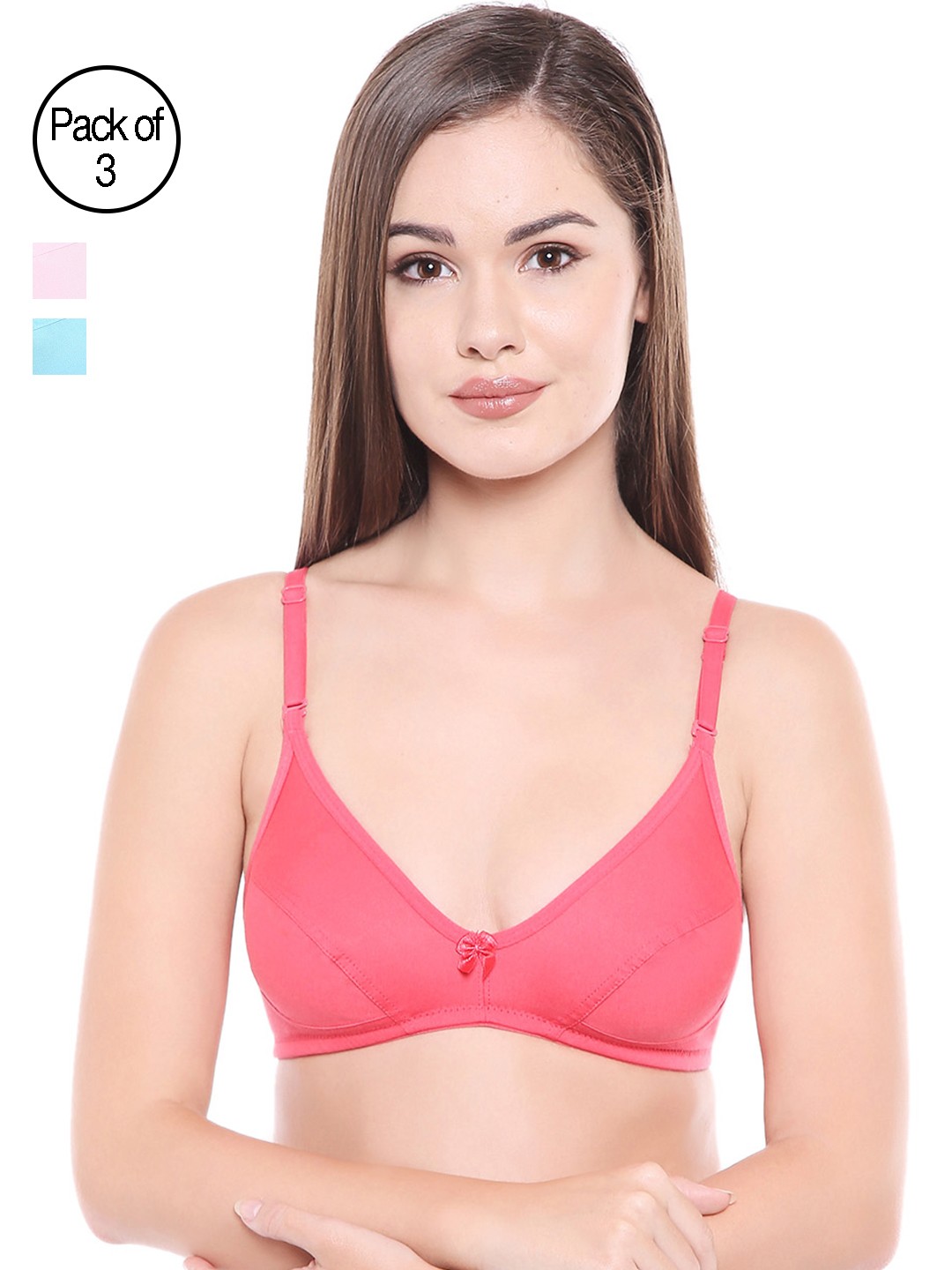 

Bodycare Pack of 3 Solid Non-Wired Non Padded Plunge Bras E1518COPIIBL, Coral