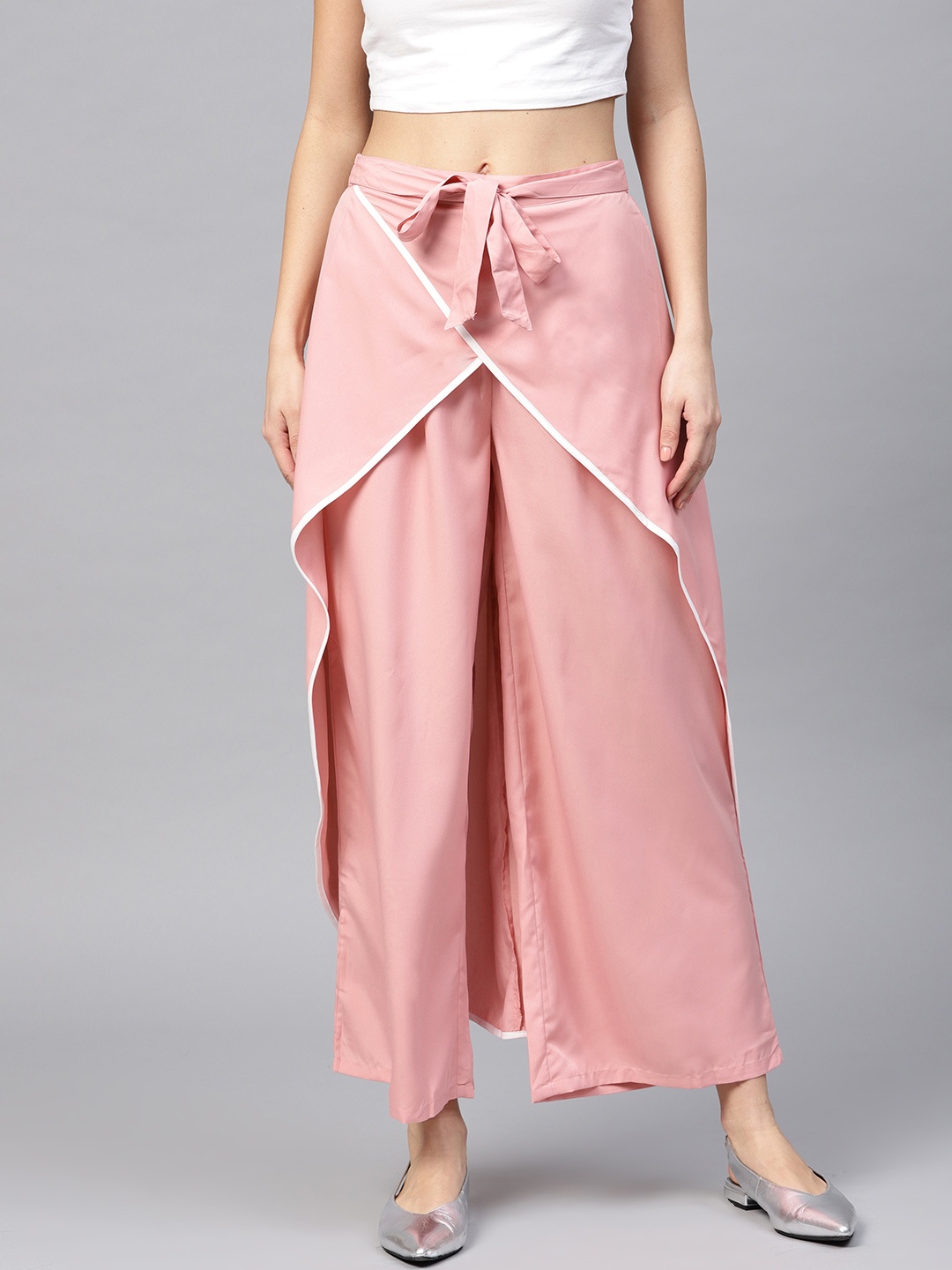 

Bitterlime Women Pink Solid Layered Parallel Trousers