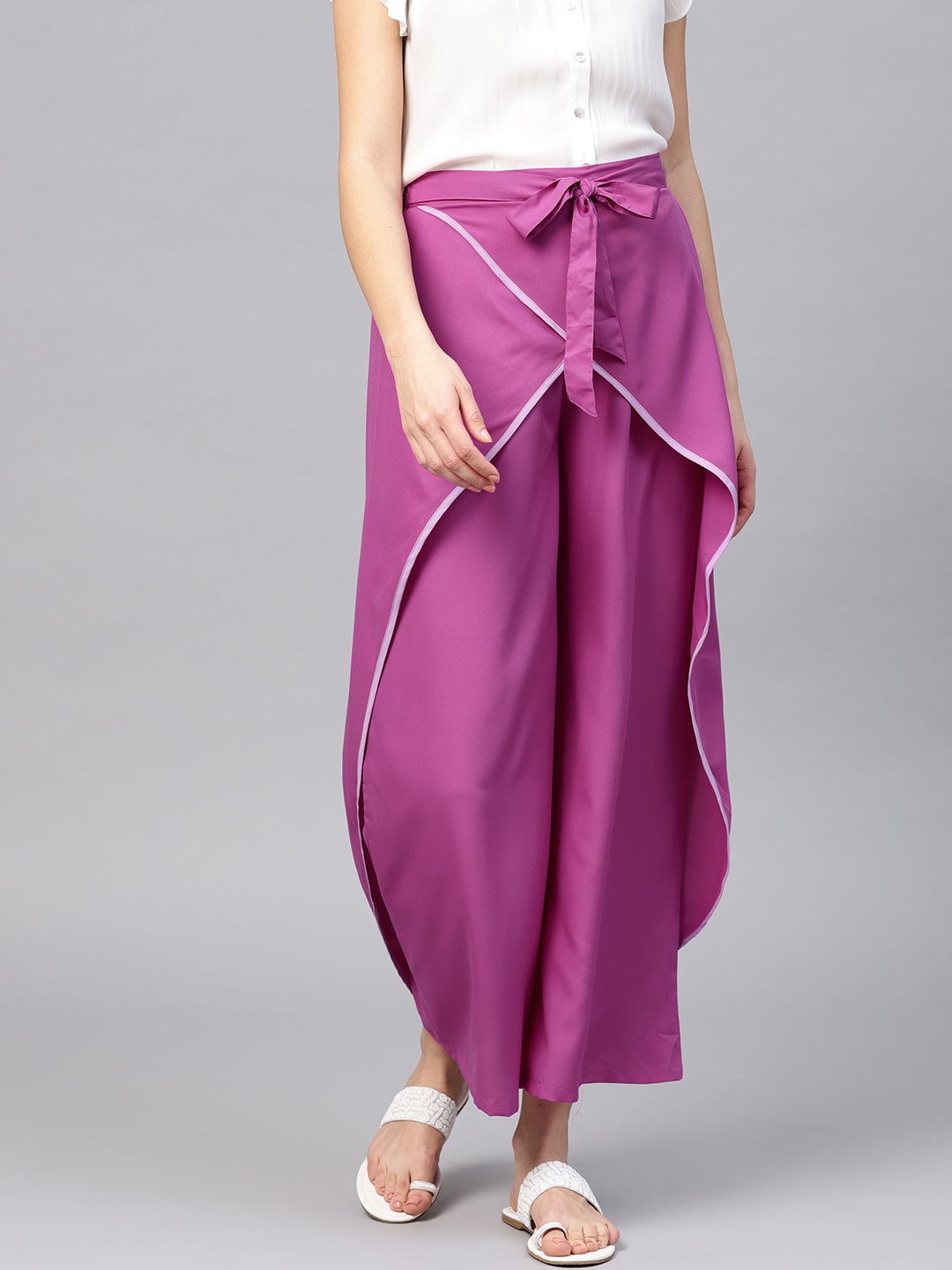 

Bitterlime Women Purple Solid Layered Parallel Trousers