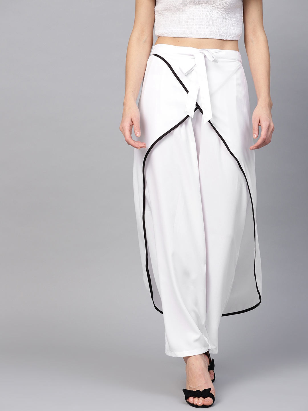 

Bitterlime Women White Solid Layered Parallel Trousers