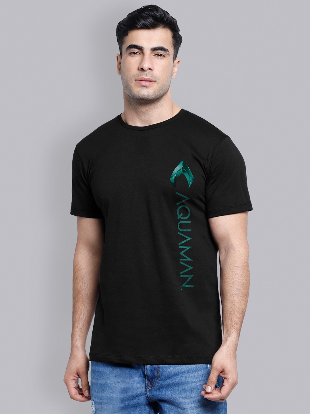 

Free Authority Men Black Aquaman Printed Round Neck T-Shirt