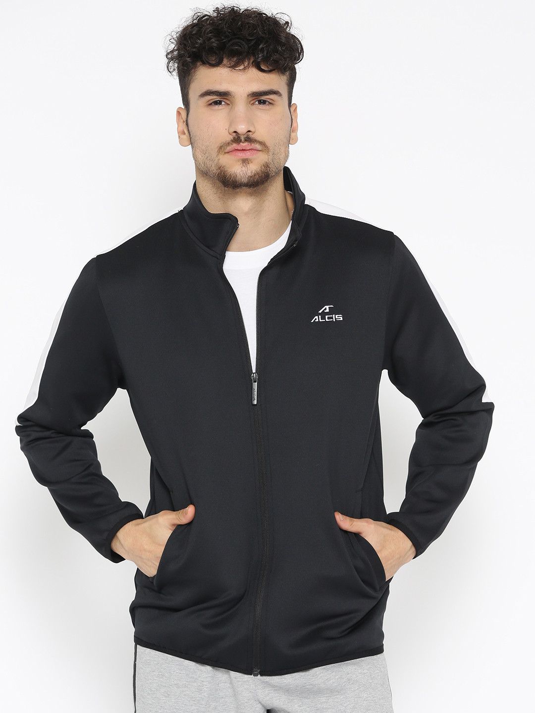 

Alcis Men Black & White Solid Sweatshirt