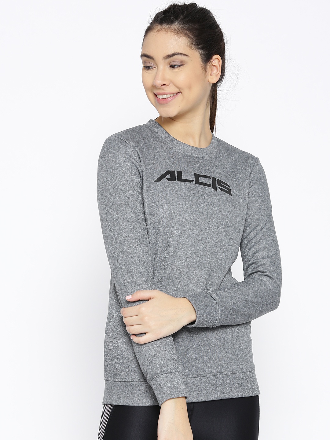 

Alcis Women Grey Melange Solid Sweatshirt