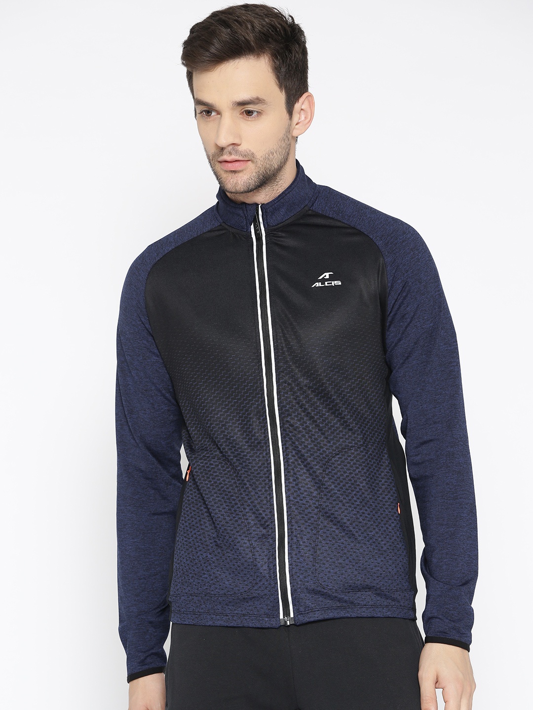 

Alcis Men Navy Blue & Black Printed Sporty Jacket