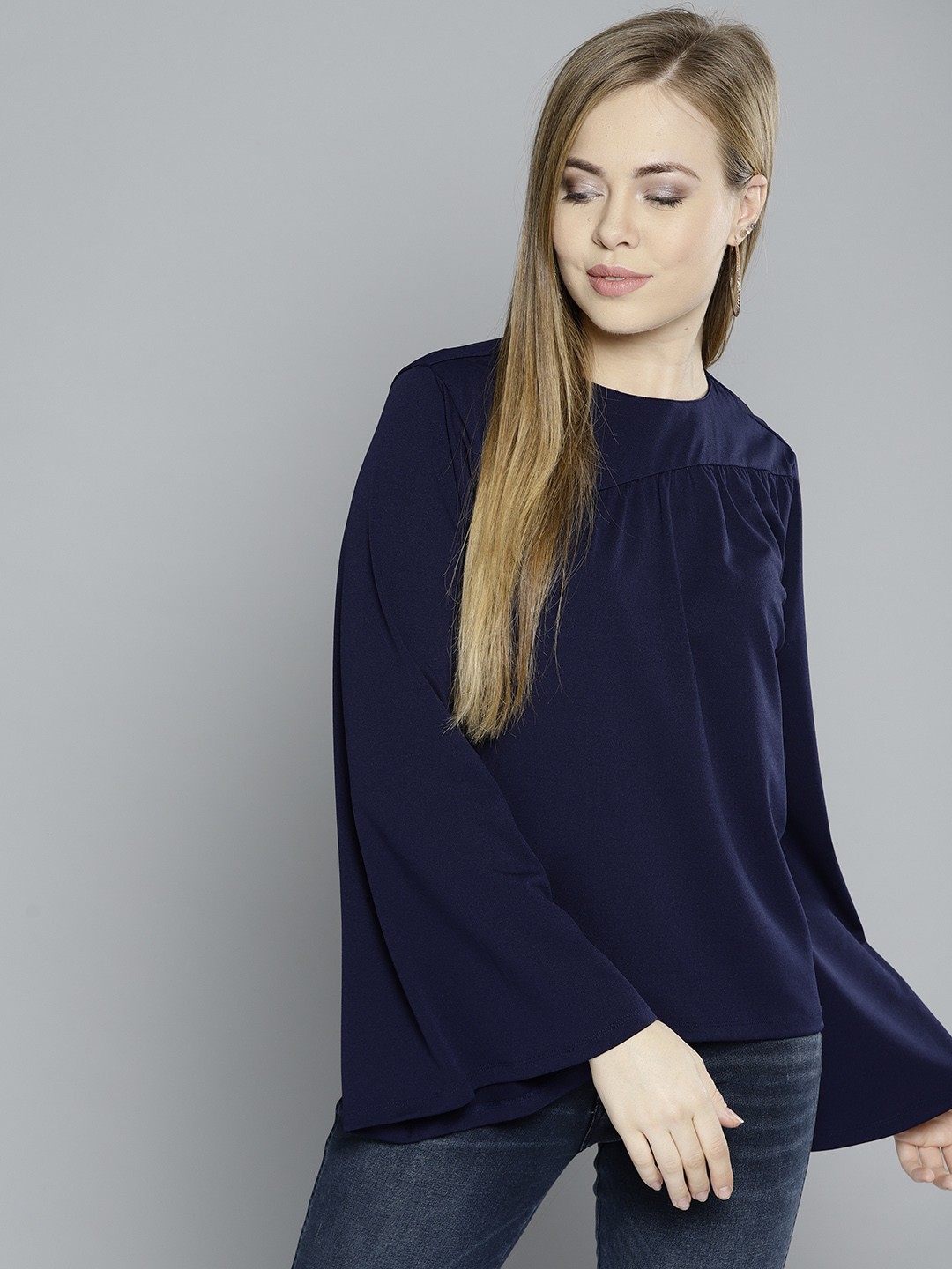 

Marie Claire Women Navy Blue Solid A-Line Top