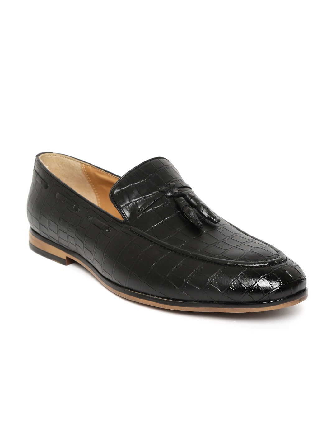 

San Frissco Men Black Croc Textured Semiformal Slip-Ons