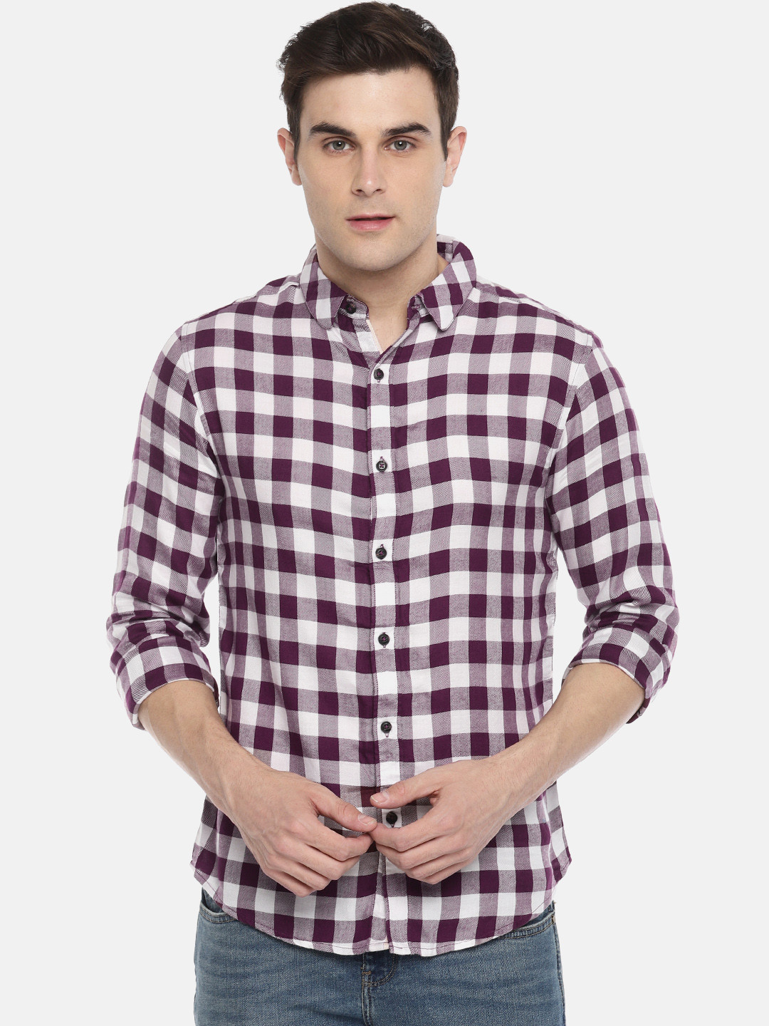 

SPYKAR Men Burgundy & White Slim Fit Checked Casual Shirt