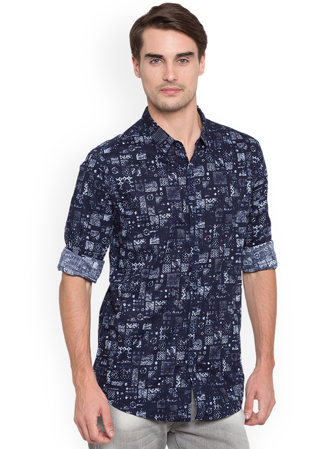

SPYKAR Men Navy Blue Slim Fit Printed Casual Shirt
