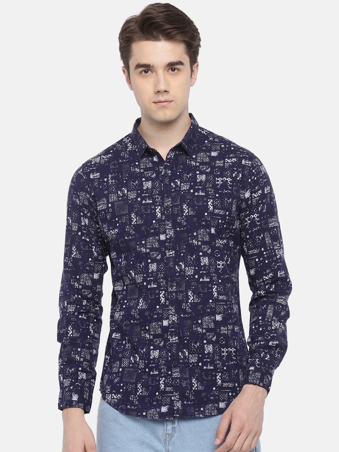 

SPYKAR Men Navy Slim Fit Printed Casual Shirt, Navy blue