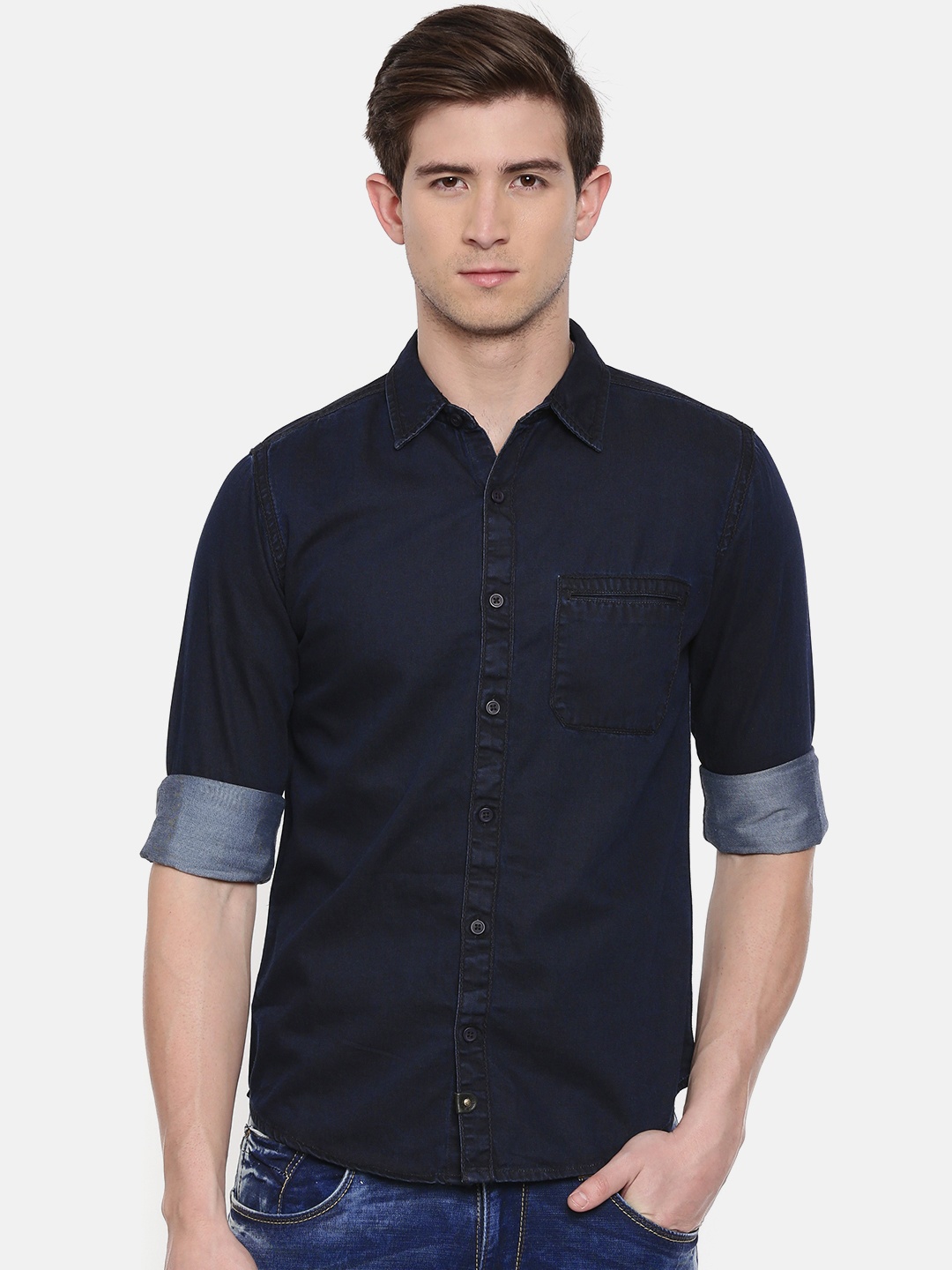 

SPYKAR Men Navy Blue Regular Fit Solid Casual Shirt