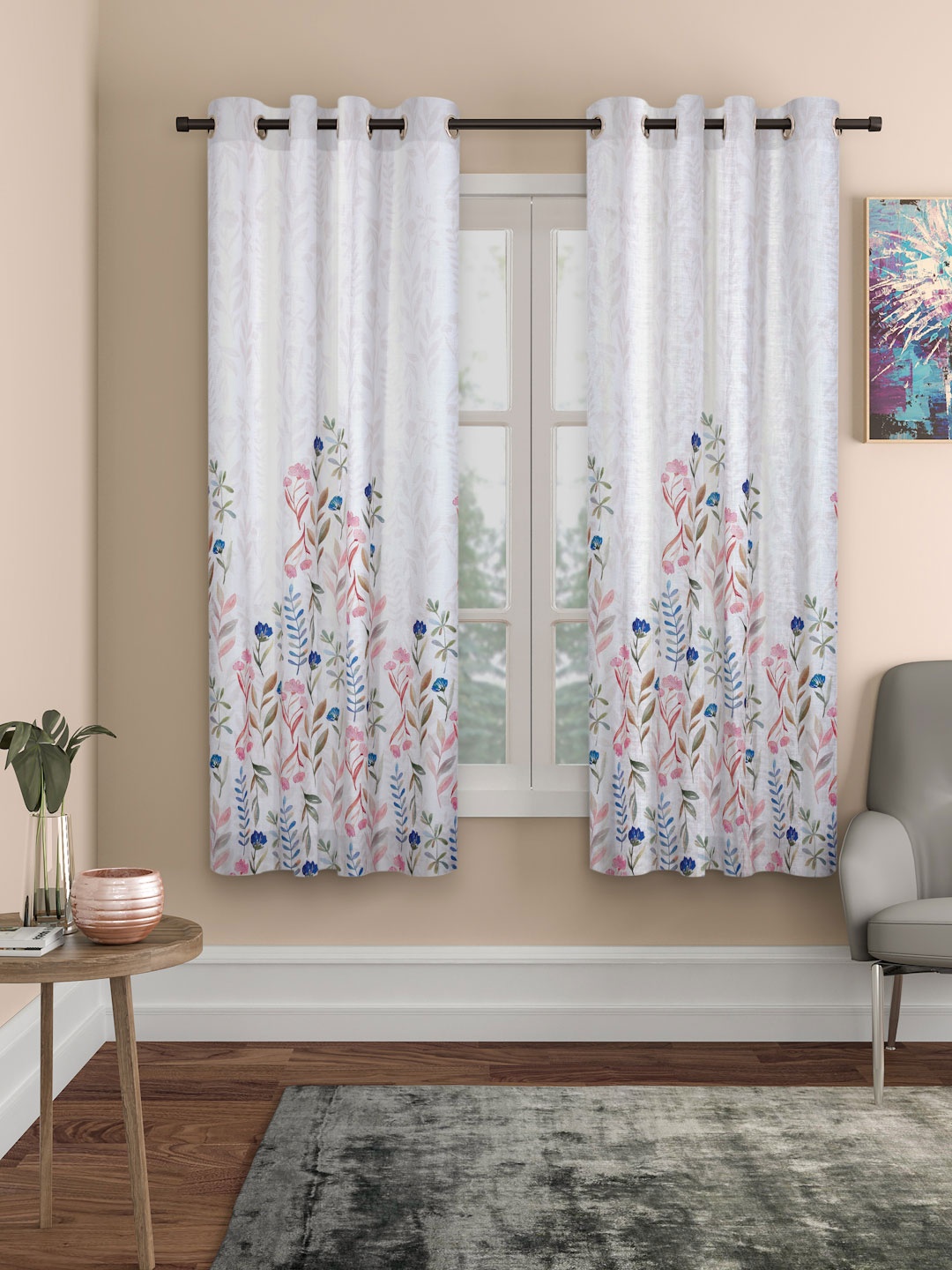 

ROSARA HOME Set of 2 Multicoloured Printed Eyelet Window Curtain, Multi