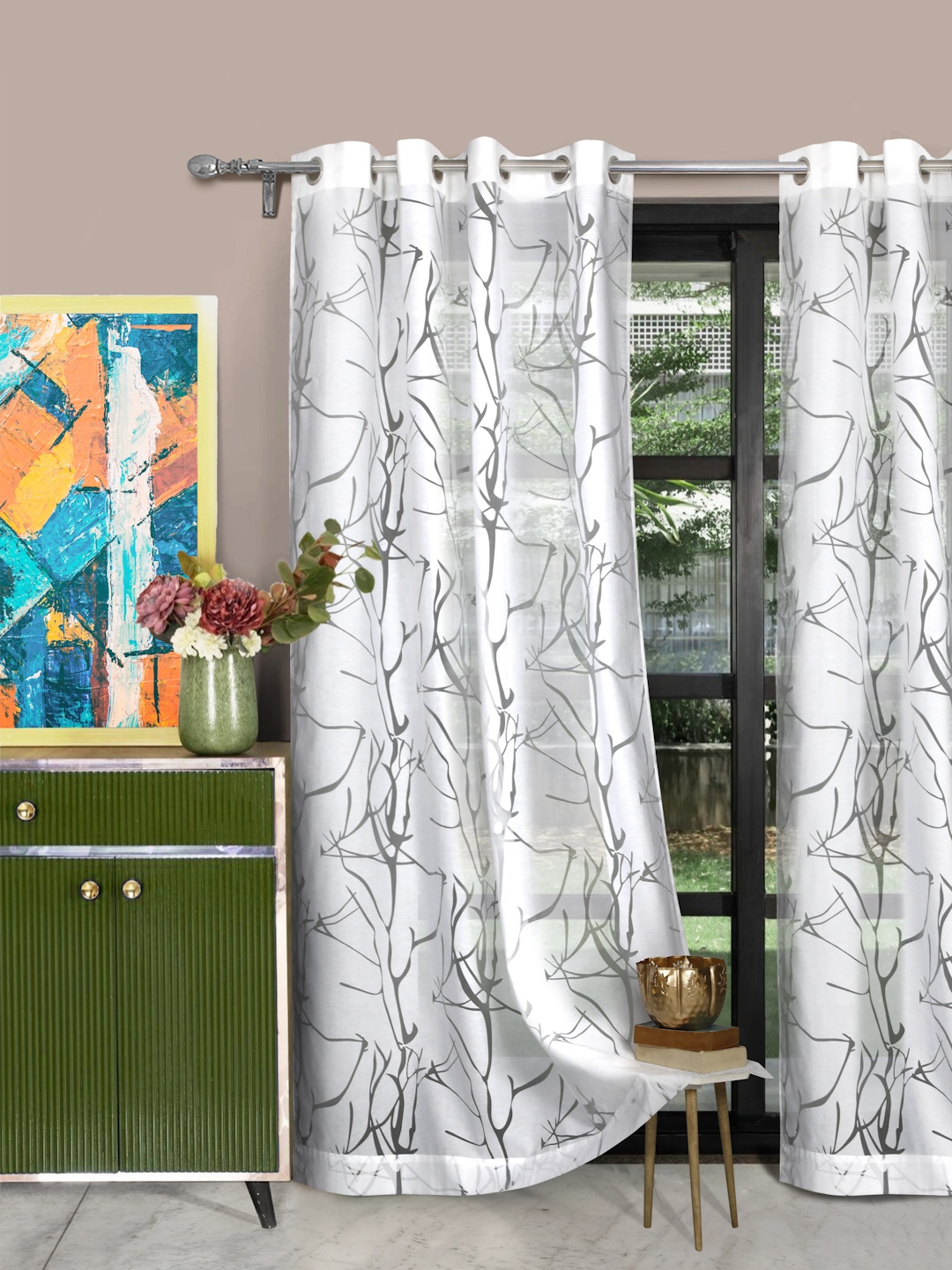

ROSARA HOME Set of 2 White Sheer Door Curtains