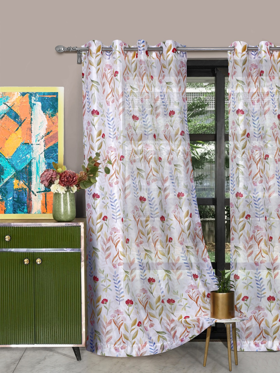 

ROSARA HOME Set of 2 Multicoloured Sheer Door Curtains, Multi