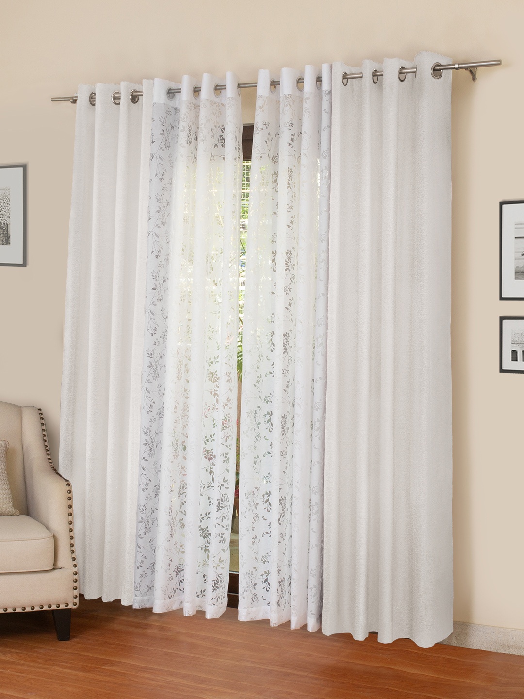 

ROSARA HOME Mateo Emily Set of 4 Door Curtains, White
