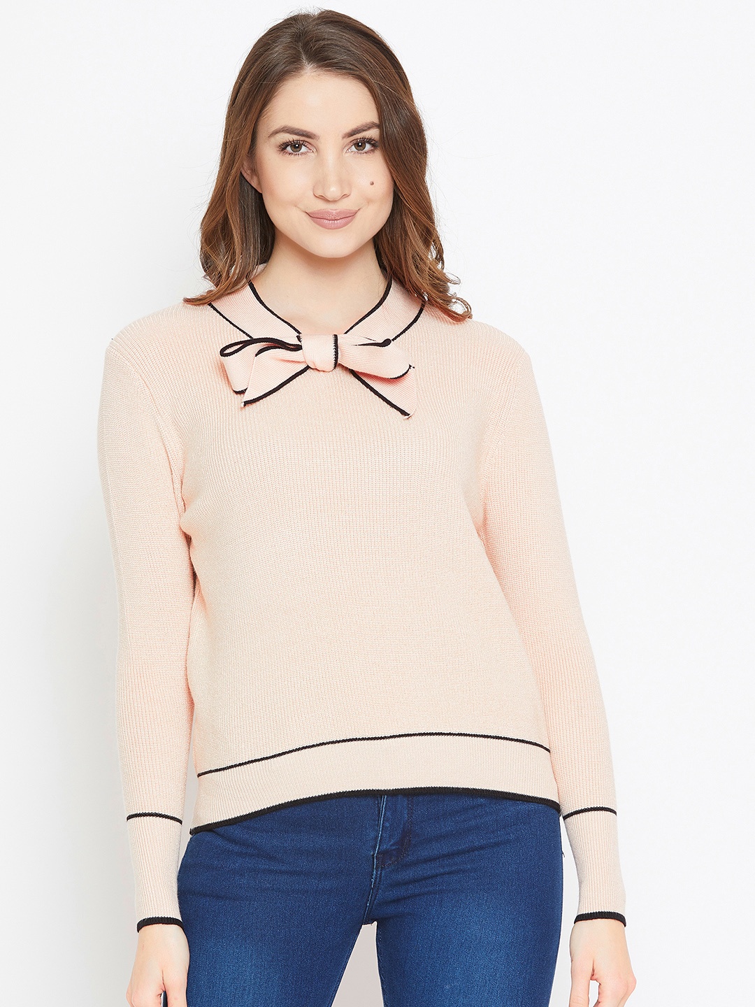 

Camey Women Peach-Coloured Solid Woollen Pullover