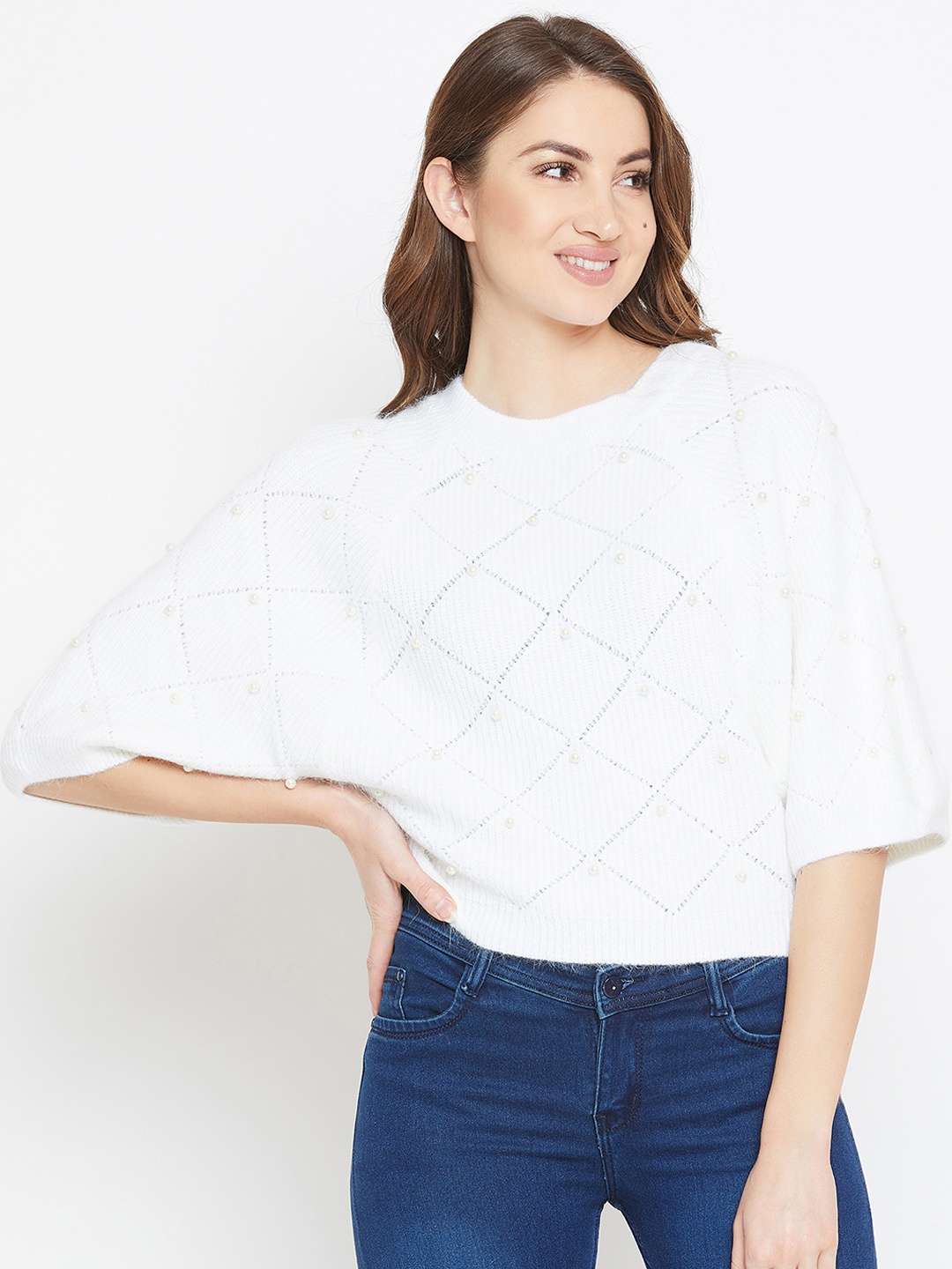 

Camey Women White Self Design Woollen Pullover