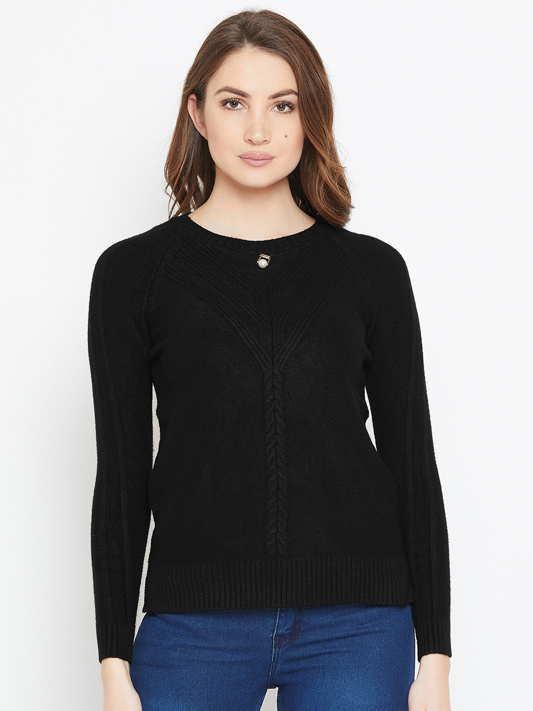 

Camey Women Black Self-Design Woollen Pullover