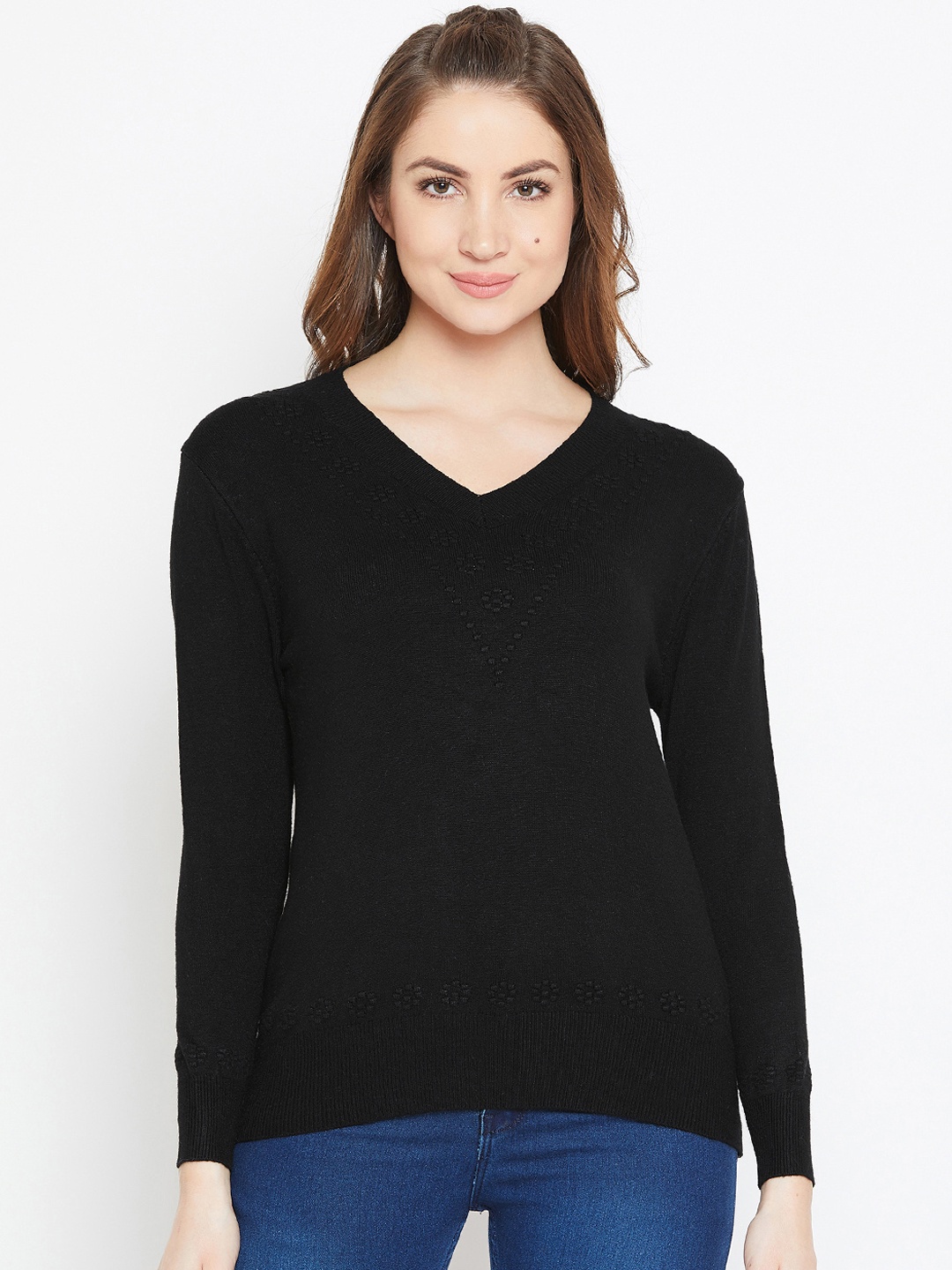 

Camey Women Black Self Design Pullover