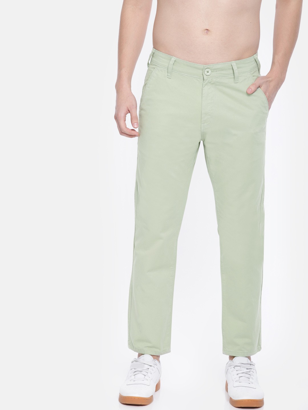 

HERE&NOW Men Olive Green Slim Fit Solid Chinos
