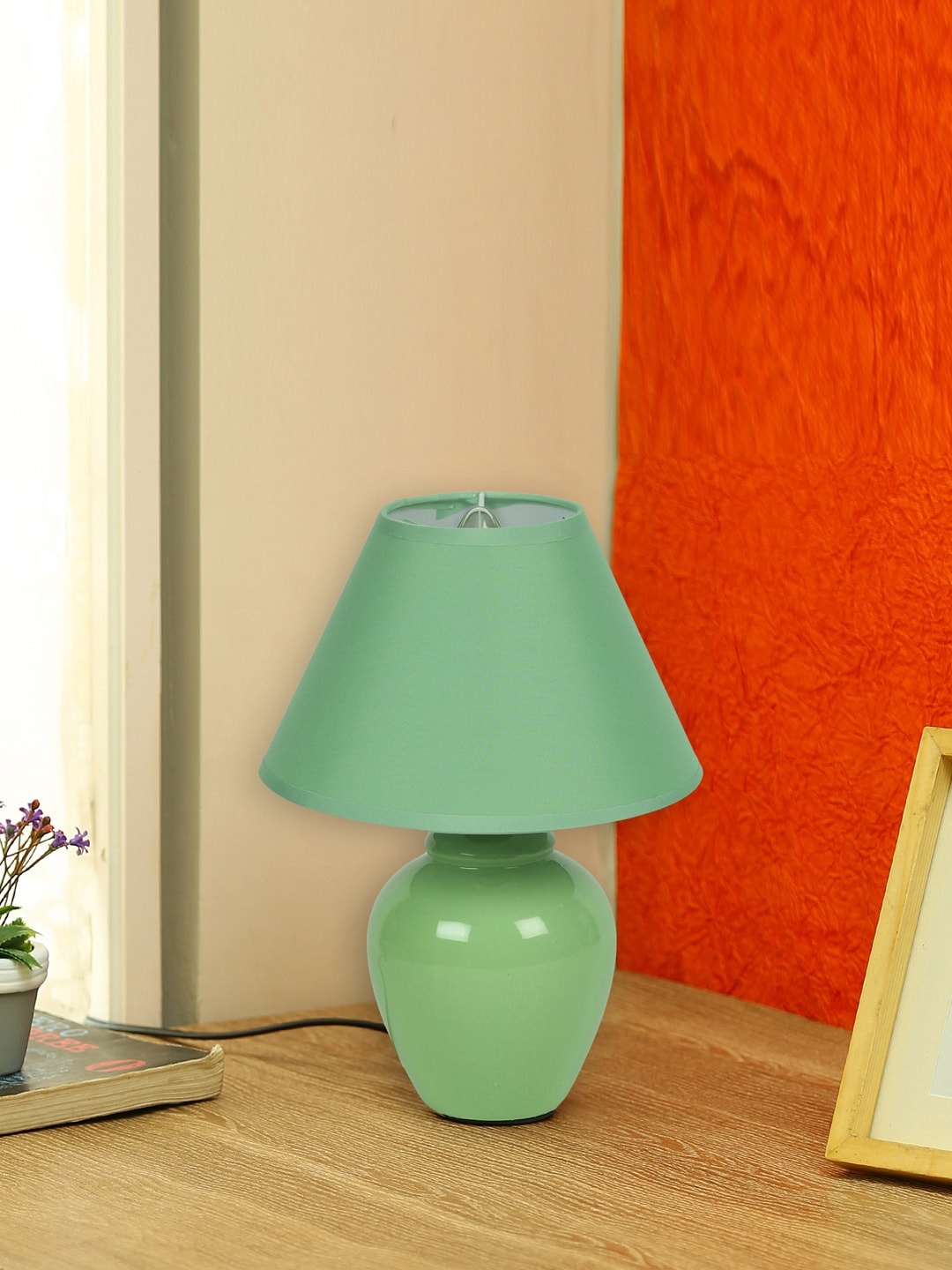 

Aapno Rajasthan Green Ceramic Table Lamp With Shade