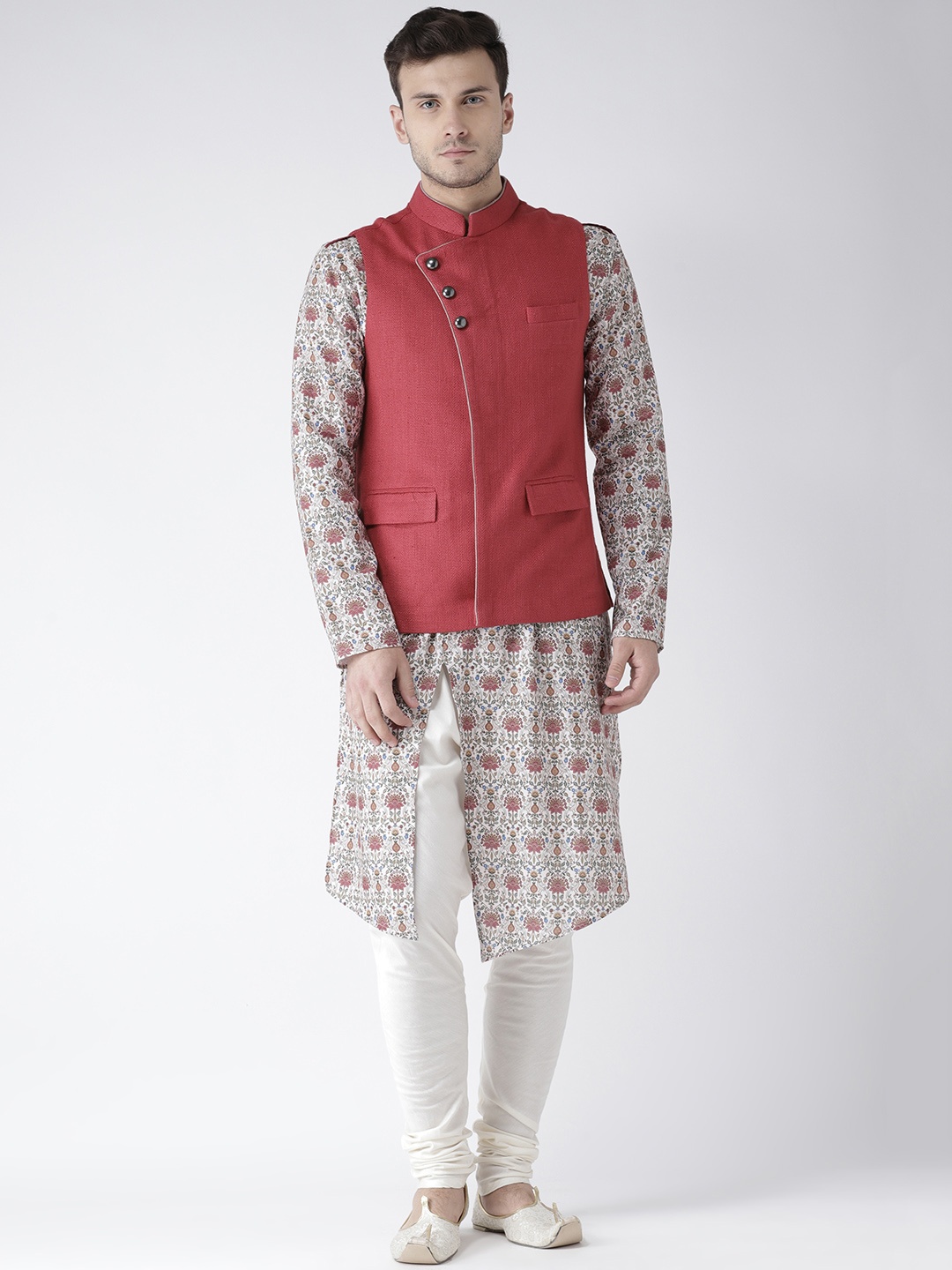 

KISAH Men Multicoloured Printed Kurta with Churidar & Nehru Jacket, Multi