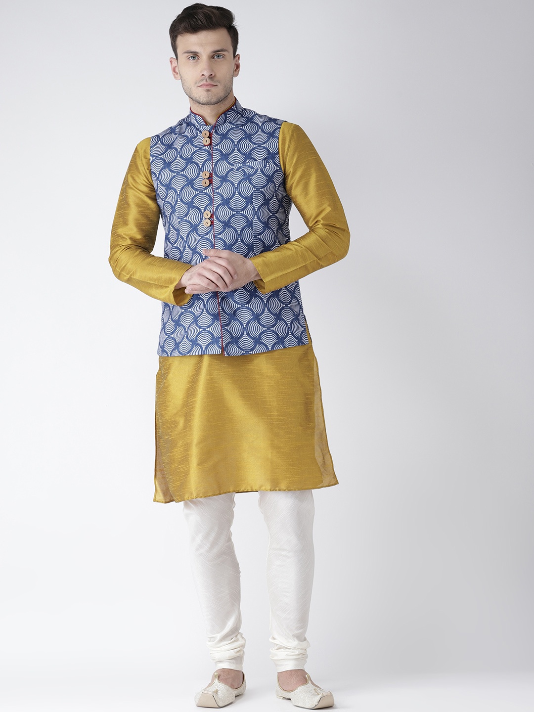 

KISAH Men Yellow & Cream-Coloured Printed Kurta with Churidar