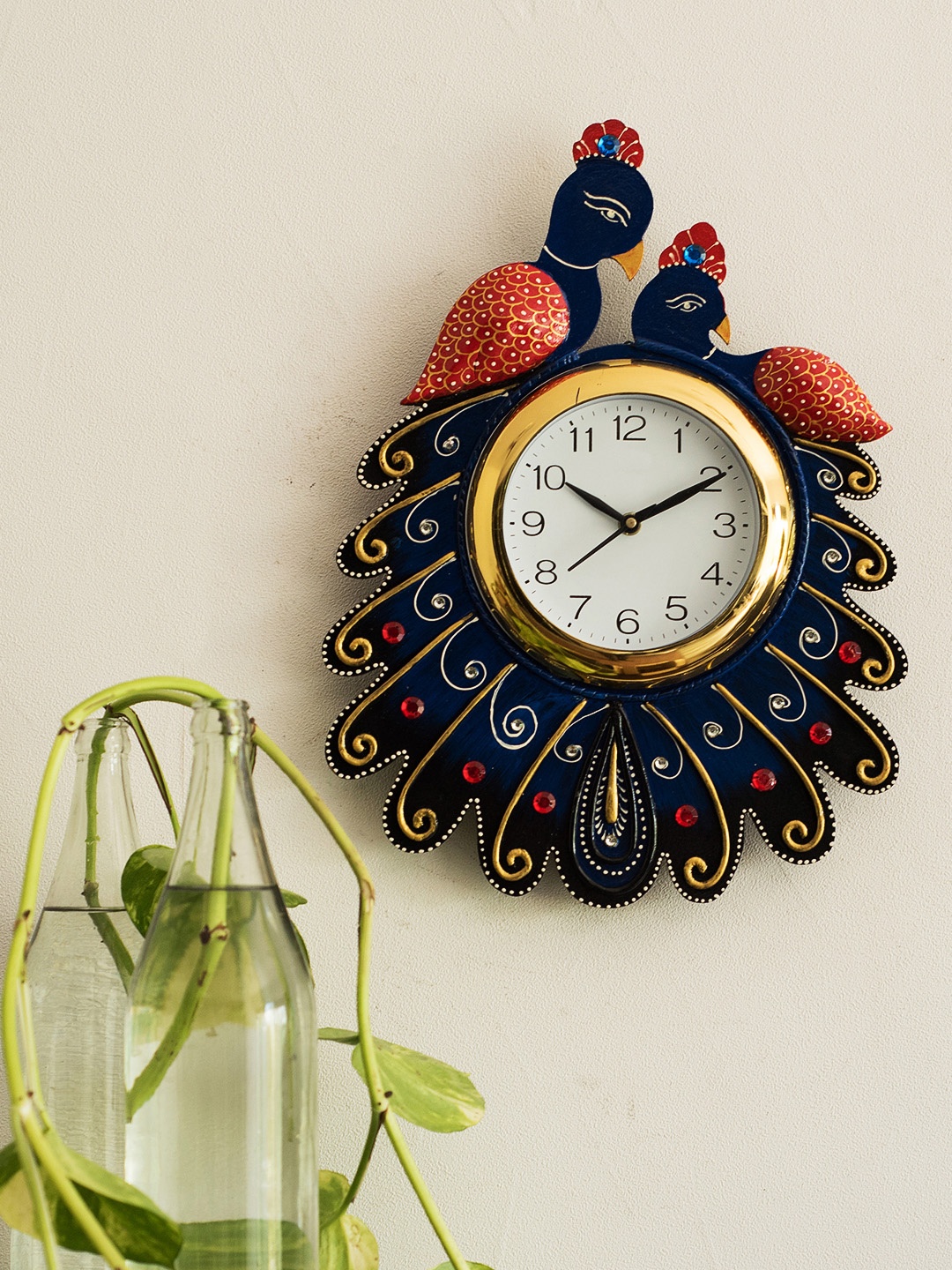 

eCraftIndia White & Navy Blue Handcrafted Bird Shaped Analogue Wall Clock