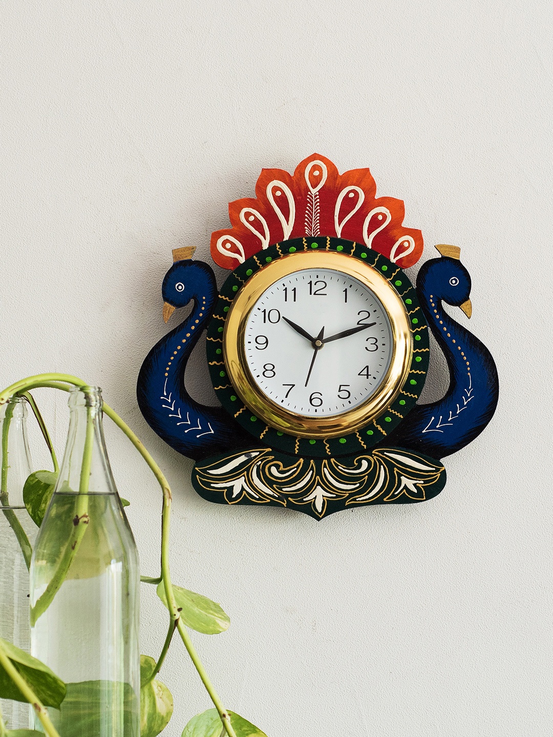 eCraftIndia White & Navy Blue Handcrafted Bird Shaped Analogue Wall Clock