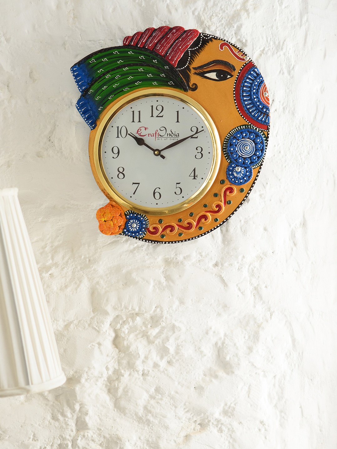 

eCraftIndia White & Blue Handcrafted Quirky Embellished Analogue Wall Clock