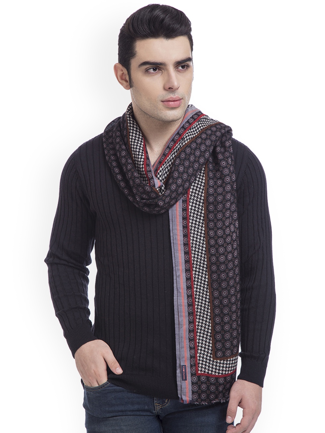 

SHINGORA Men Black Printed Muffler