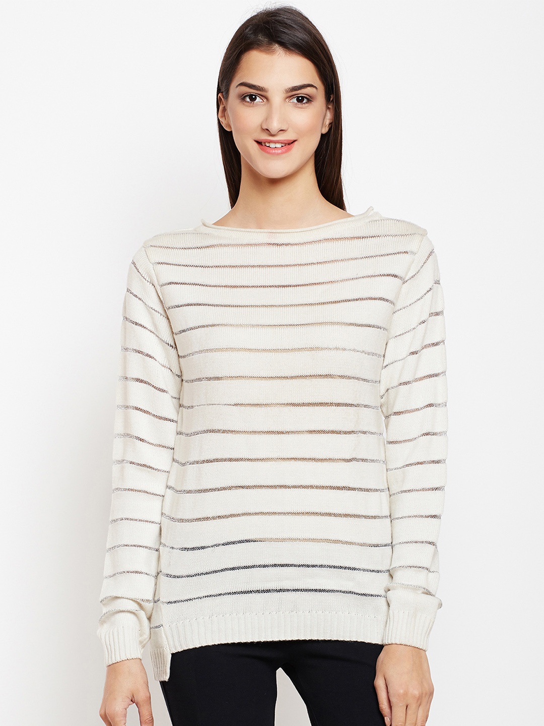 

Crimsoune Club Women White Self Design Pullover