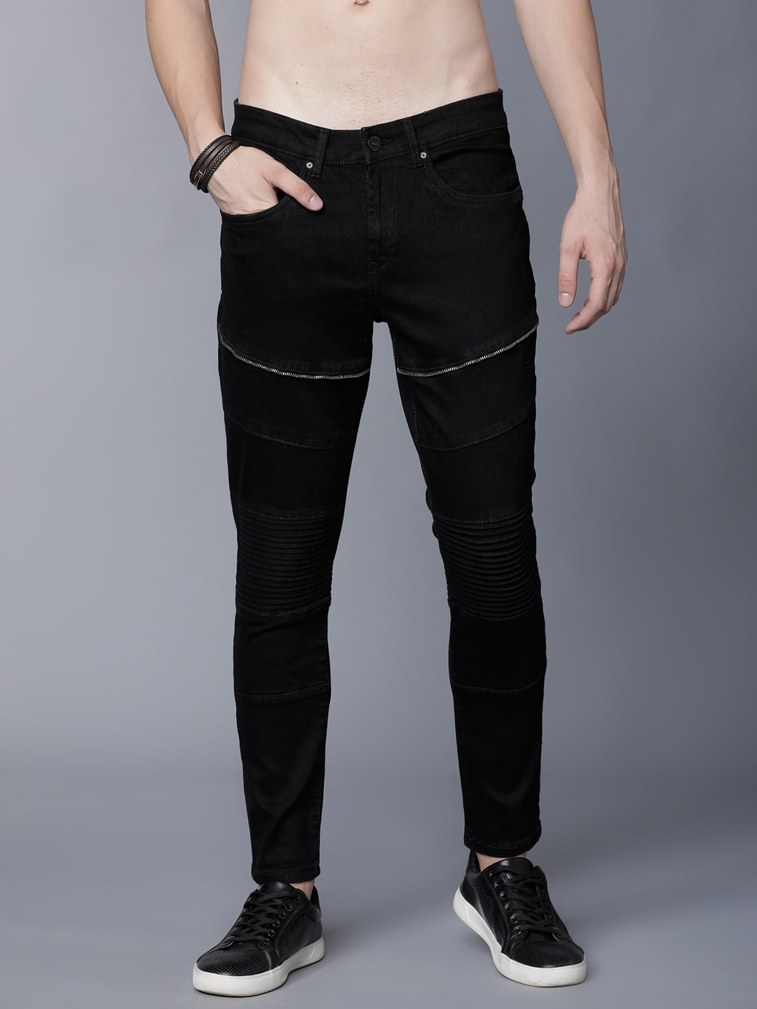 

LOCOMOTIVE Men Black Tapered Fit Mid-Rise Clean Look Stretchable Jeans