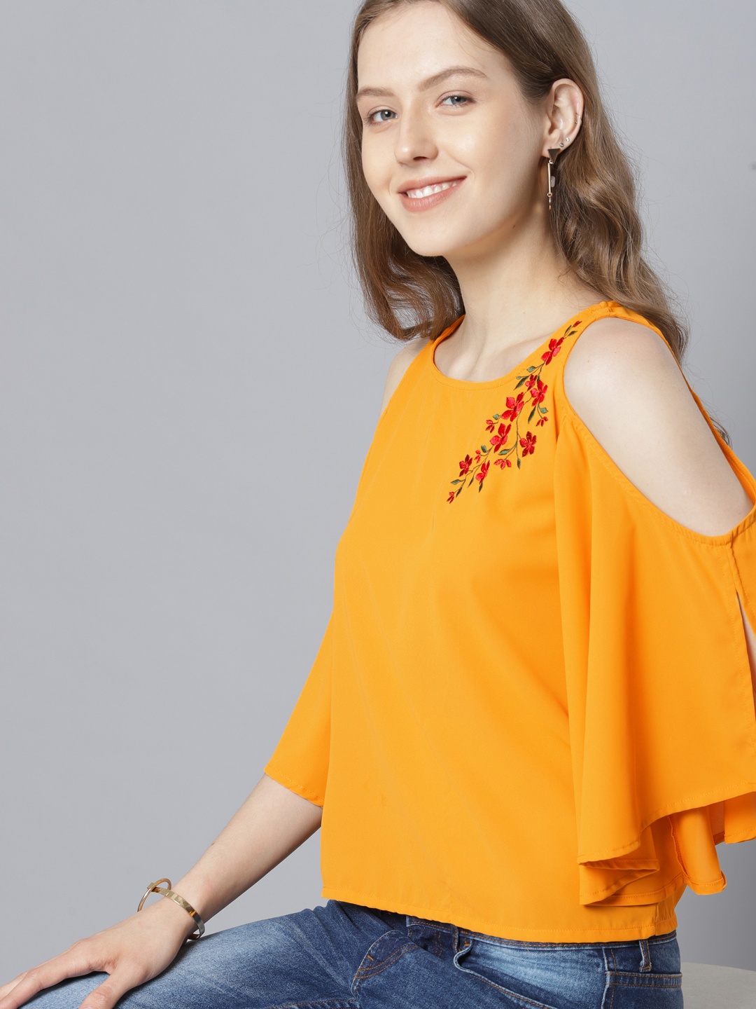 

Tokyo Talkies Women Yellow Solid A-Line Top